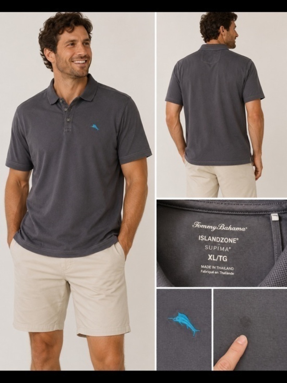Tommy Bahama IslandZone Supima Gray Polo Shirt Men’s XL Performance